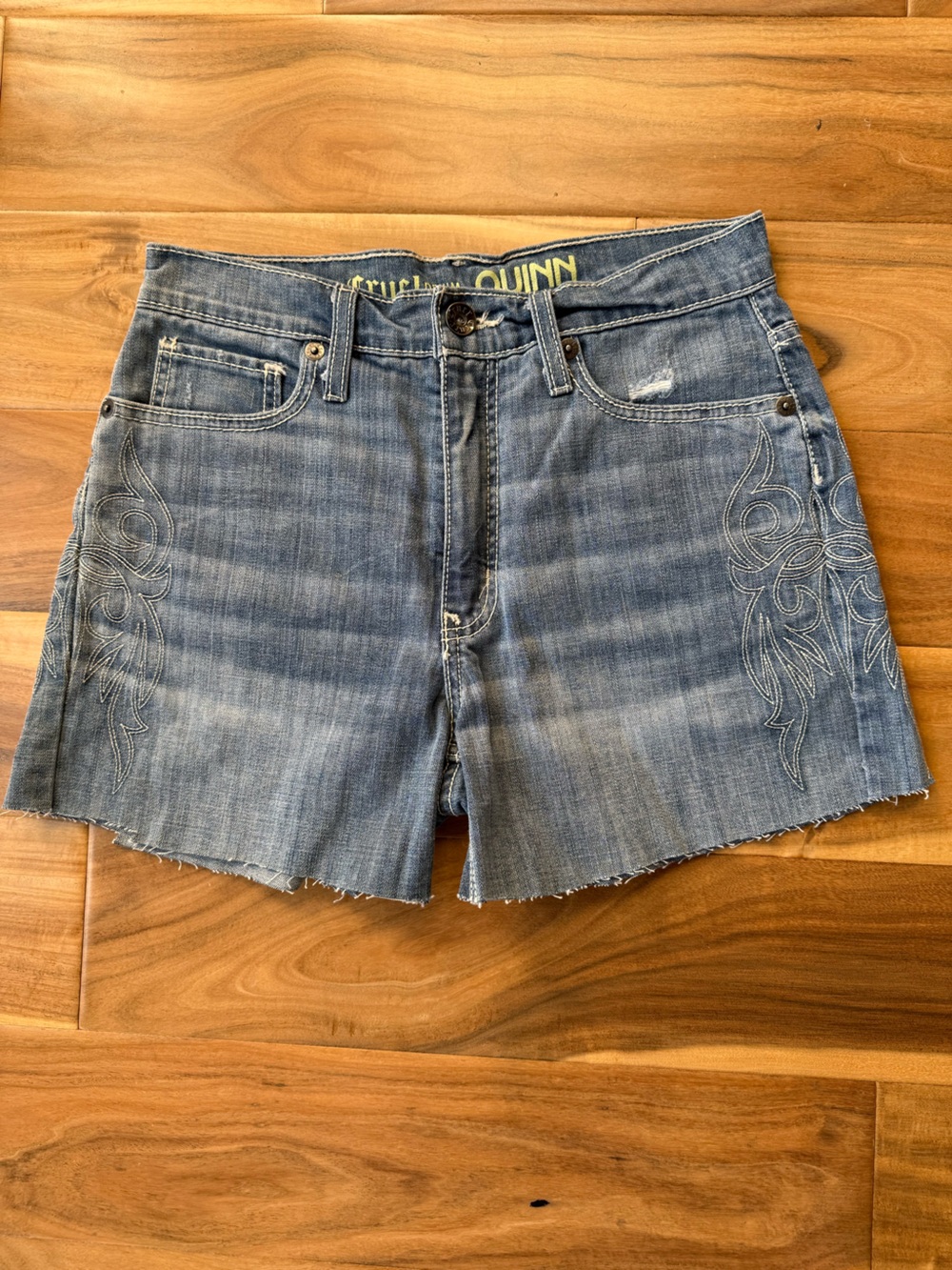 Cruel Denim Quinn Embroidered Light Blue Denim Cutoff Jean Shorts